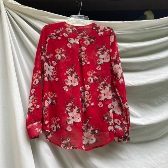 KUT from the Kloth red floral sheer long sleeve blouse, size small - Picture 8 of 9